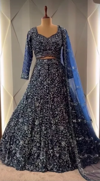 Navy Blue Embroided Lehnga